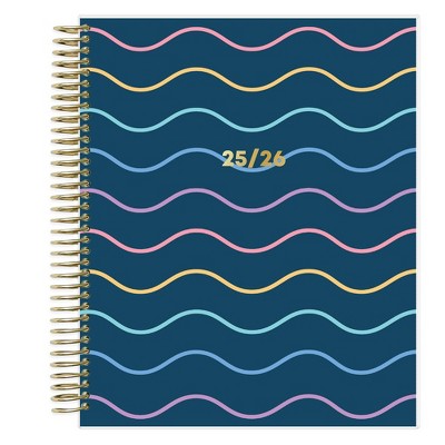 Blue Sky 7x9 Livewell 2025-2026 Weekly/Monthly Spiral Coil Planner Laminated Lynnie Navy Waves