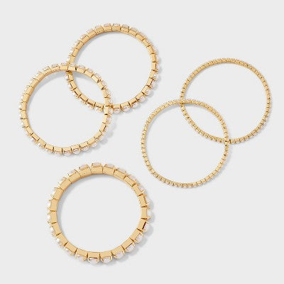 Cupchain Pearl Stretch Bracelet Set 5pc - A New Day - Gold/Pearl