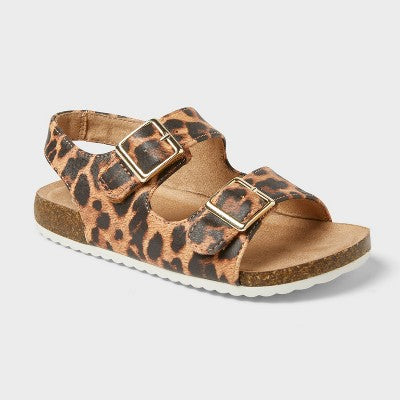 Toddler Girls' Size 6 Reagan Footbed Sandals - Cat & Jack Brown 6T: Leopard Spot Pattern, Hook and Loop Closure, Open Toe Design