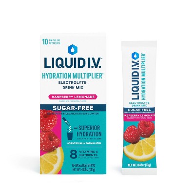 Liquid I.V. Sugar Free Hydration Powder Electrolyte Supplements - Raspberry Lemonade - 4.58/10ct *Best By 04/21/2027* *Damaged Box*