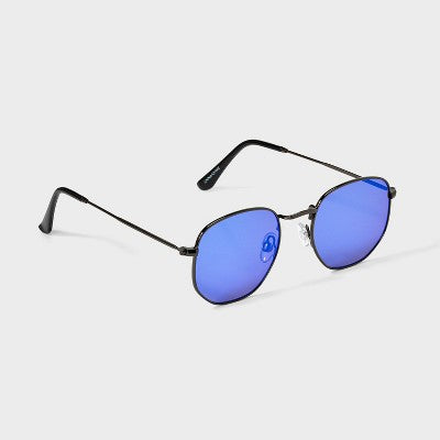 Men's Round Shiny Metal Geometric Sunglasses - Original Use  Gunmetal