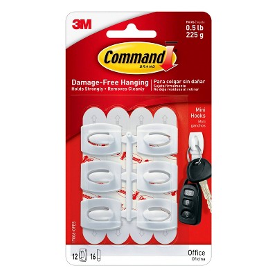Command 12pk Damage Free Mini Hooks White 0.5 Lb Adhesive Plastic Hooks for Stockings & Lights