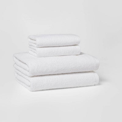 4pk Antimicrobial Assorted Bath and Hand Towel Set White - Room Essentials : Midweight Cotton, Machine Washable