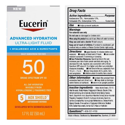 Eucerin Sun Advanced Hydration Face Lotion - SPF 50 - 1.7 fl oz *Exp 08/2026* *Damaged Box*