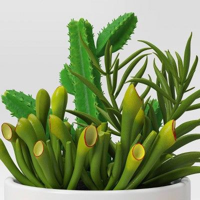Artificial Succulent Wood Planter - Threshold : Faux Greenery, Indoor Stoneware Pot Decor