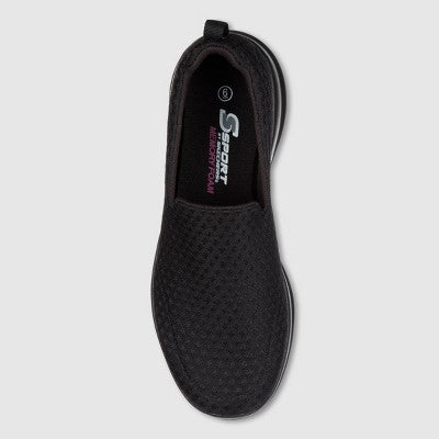Women's 6 S Sport by Skechers Malvina Slip-On Performance Sneakers - Black Cushioned Insole, Machine Washable