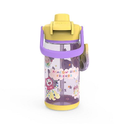 Zak Designs 16 fl oz Plastic Beacon Gabbys Dollhouse Straw Bottle with Fun Popper