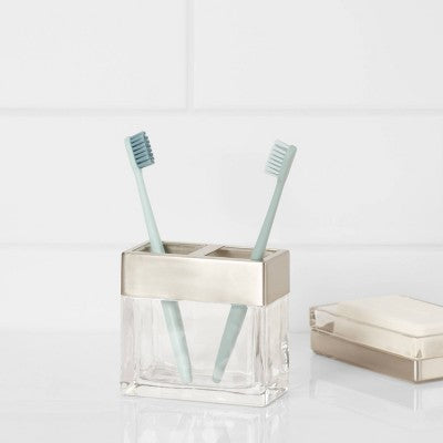 Rectangle Glass with Metal Toothbrush Holder Clear - Threshold