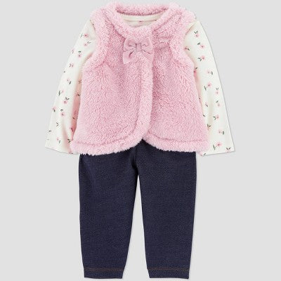 Carter's Baby Newborn Size Just One You Baby Girls' 3pc Vest and Leggings Set - Pink