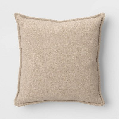 Square Linen Throw Pillow with Flange Neutral - Threshold