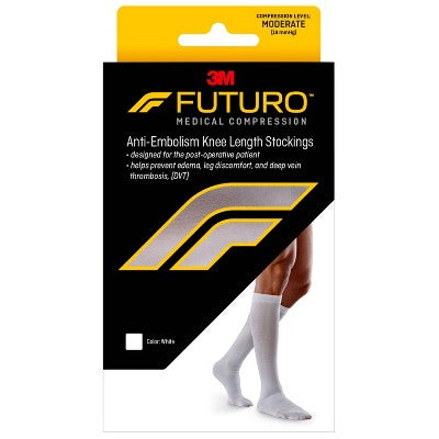 Unisex - Medium - FUTURO Anti-Embolism Stockings Knee Length Closed Toe - White *Open Box New Product*