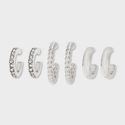 Rhodium Hoop Earring Set 3pc - A New Day  Silver