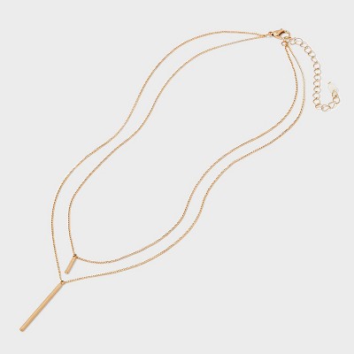 Bar Charm Layered Necklace - Universal Thread  Gold: Lobster Claw Clasp, 3 Inch Extender, 30% Recycled Brass