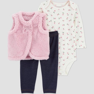 Carter's Baby Newborn Size Just One You Baby Girls' 3pc Vest and Leggings Set - Pink