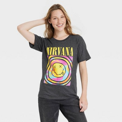Women's M - "Nirvana" Short Sleeve Graphic T-Shirt - Black