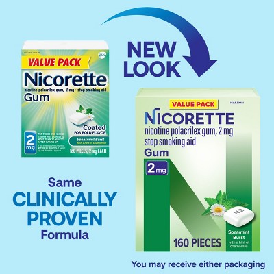 Nicorette 2mg Stop Smoking Aid Nicotine Gum - Spearmint Burst - 160ct *Exp 2/28*