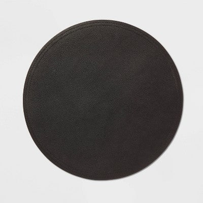 15 Inch Round Pebble Faux Leather Charger Black - Threshold : Traditional Solid Placemat, Non-Woven Fabric