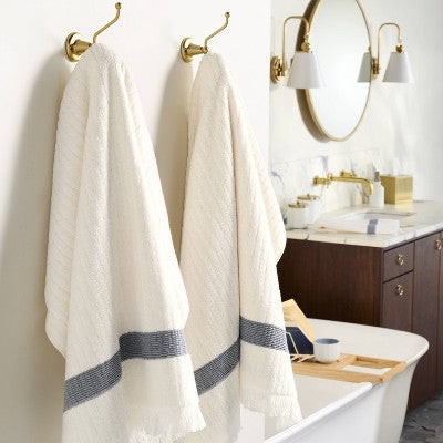 Textured Stripe Terry Bath Towel with Fringe Blue/Cream - Hearth & Hand  with Magnolia