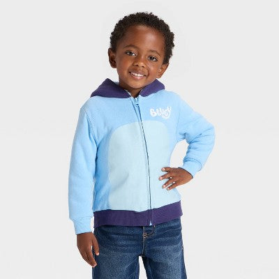 Boys' 3T - Bluey Cosplay Faux Shearling Hoodie Zip-Up Sweatshirt - Light Blue