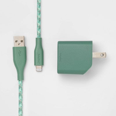 2-Port Wall Charger 15W USB-C & 5W USB-A (with 6' Lightning to USB-A Cable) - heyday Evergreen *Packaging Damaged/Opened*