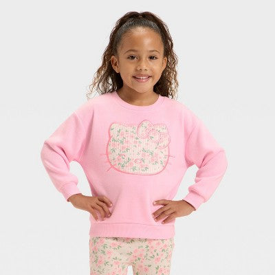 Girls' 3T 2pc Hello Kitty Floral Cozy Fleece Sweatshirt and Pants Set - Light Pink