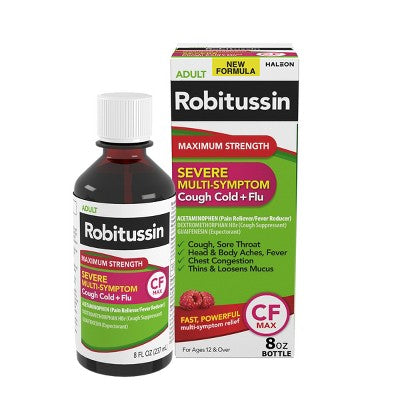 Robitussin Maximum Strength Multi-Symptom Cold Relief Liquid - Dextromethorphan - 8 fl oz *Exp 2027/02* *Damaged Package See Desc*