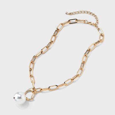 Pearl Pendant Chain Necklace - A New Day  Gold