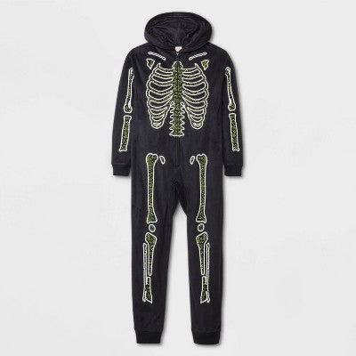 Kids' XL (14) Long Sleeve Halloween Skeleton Union Suit - Cat & Jack Black