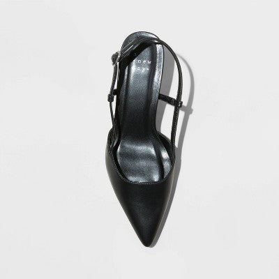 Women's Size Size 8 Annette Slingback Heels - A New Day Black: Adjustable Buckle, Cone Heel, Foam Insole