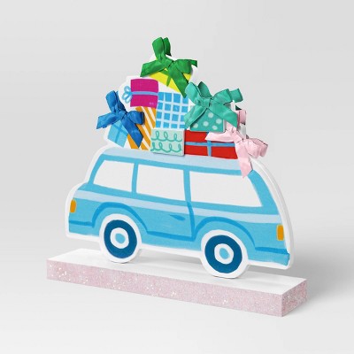 Wood Car with Presents Christmas Figurine Glitter Base - Wondershop