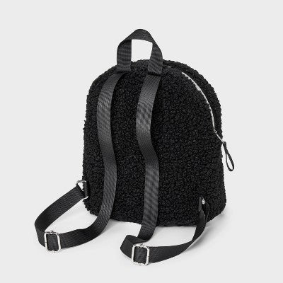 Kids' Mini Faux Shearling Backpack - Art Class  Black: Lightweight Solid Design, Ages 3-11, Recycled Polyester
