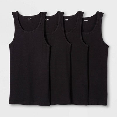 Men's S(34/36) 4pk Ribbed Tank Top - Goodfellow & Co Black