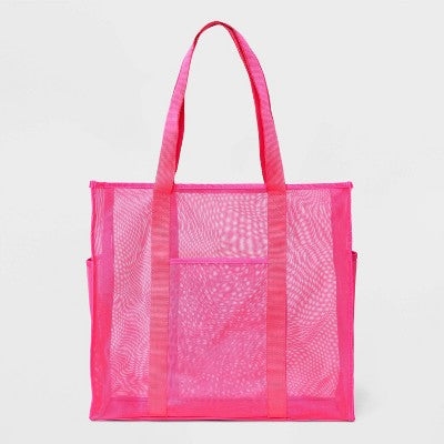 Mesh Tote Handbag - Shade & Shore  Pink: Polyester Unstructured Beach Bag