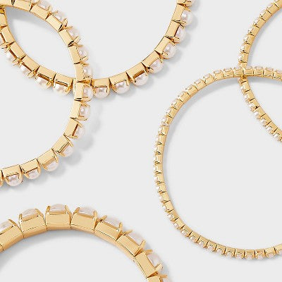 Cupchain Pearl Stretch Bracelet Set 5pc - A New Day - Gold/Pearl