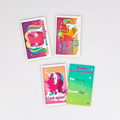 Sadie & Sam 16ct Valentine's Day Exchange Cards Unicorn Glitter Gel Cling