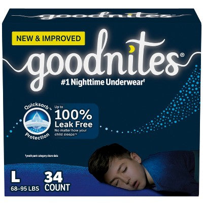Goodnites Boys' L Nighttime Bedwetting Underwear - 34ct