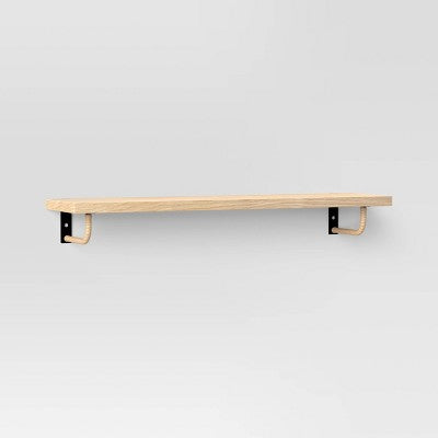 24 x 6 Inch Woodgrain Shelf with Wrapped Rattan Bracket Brown - Threshold : Modern Floating Wall Storage, FSC Certified MDF