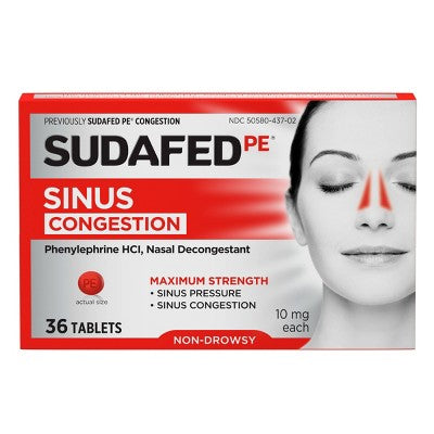 Sudafed PE Maximum Strength Congestion & Sinus Pressure Relief Tablets - 36ct *Exp 10/26* *Open Box Inner Seal Intact*