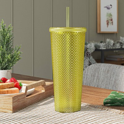 24oz Plastic Tumbler with Straw Clear Electric Yellow - Opalhouse