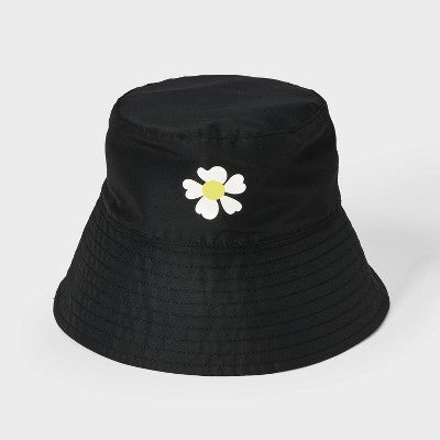 Girls' Reversible Daisy Printed Bucket Hat - art class  Black: UPF 50+, Lightweight, Floral Pattern