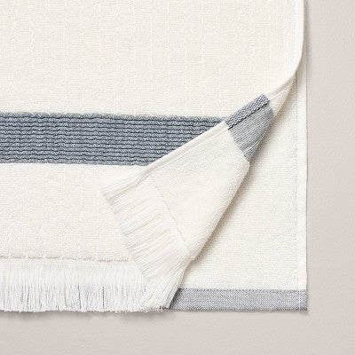 Textured Stripe Terry Bath Towel with Fringe Blue/Cream - Hearth & Hand  with Magnolia