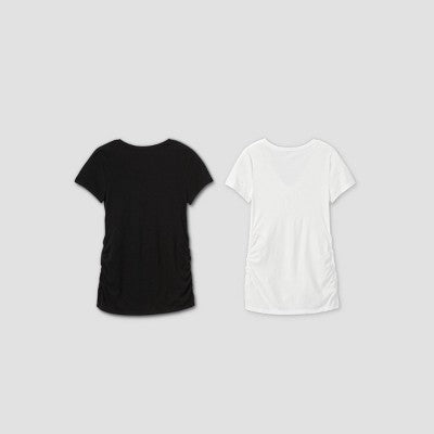 Women's L - Short Sleeve V Neck Side Shirred 2pk Bundle Maternity T-Shirt - Isabel Maternity by Ingrid & Isabel Black/White