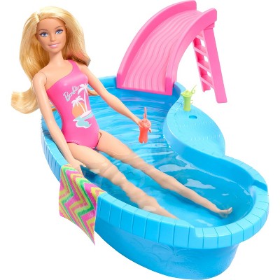 Barbie Doll and Pool Playset Blonde Hair with Accessories *Damaged Box*