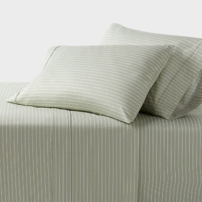 Standard 400 Thread Count Performance Pillowcase Green Stripe - Threshold