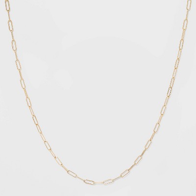 Paper Clip Chain Short Necklace - A New Day  Gold: Brass Collar Necklace with Lobster Claw Clasp, 16 Length