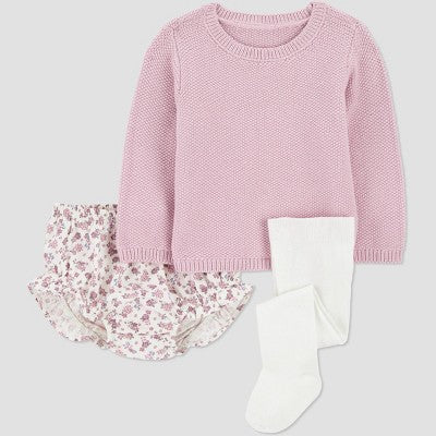 Girls' 3M Carter's Just One You® Baby 3pc Floral Sweater & Bloomer with Tights Set - Pink