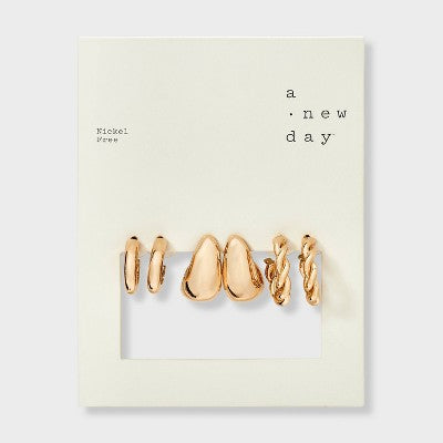 Twisted Hoop and Teardrop Earring Set 3pc - A New Day  Gold