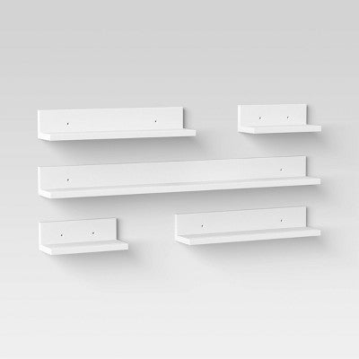 5pk Wall Shelf Picture Ledge White