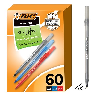 Bic Round Stic Xtra-Life Ballpoint Pens Medium 1.0 Assorted