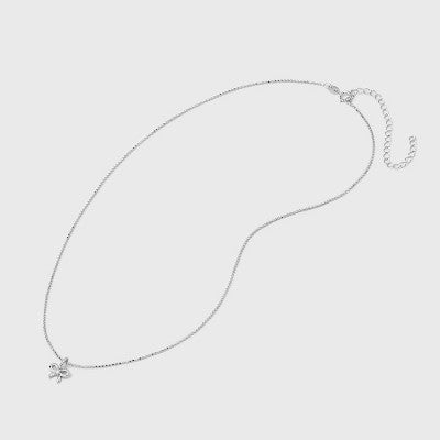 Sterling Silver Polished Bow with Center Cubic Zirconia Pendant Necklace - A New Day  Silver: Ball Chain, Spring Ring Clasp, 19.4 Length